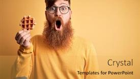  Presentation with sweet pastry - Cool new slide deck with redhead-irish-man-with-beard backdrop and a yellow colored foreground