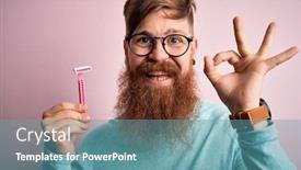  Presentation with razor - Audience pleasing presentation design consisting of redhead-irish-man-with-beard backdrop and a teal colored foreground