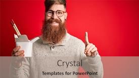  Presentation with asian chopsticks - Presentation design enhanced with redhead-irish-man-with-beard background and a coral colored foreground