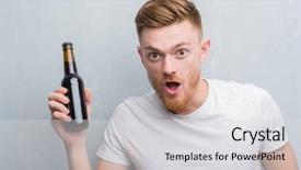  Presentation with beer bottle - Colorful presentation design enhanced with redhead man over grey grunge backdrop and a  colored foreground