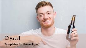  Presentation with beer bottle - Slide set having redhead man over grey grunge background and a  colored foreground