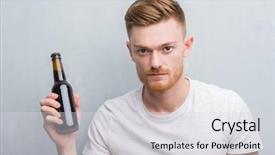  Presentation with beer bottle - Cool new PPT theme with redhead man over grey grunge backdrop and a light gray colored foreground