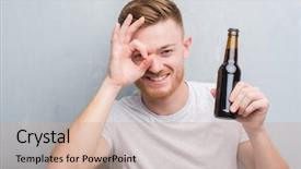  Presentation with beer bottle - Colorful theme enhanced with redhead man over grey grunge backdrop and a coral colored foreground