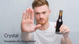  Presentation with beer bottle - Colorful presentation enhanced with redhead man over grey grunge backdrop and a light gray colored foreground