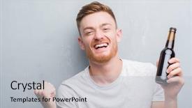  Presentation with beer bottle - Colorful PPT theme enhanced with redhead man over grey grunge backdrop and a light gray colored foreground