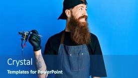  Presentation with tattoo - Audience pleasing presentation theme consisting of redhead-man-with-long-beard backdrop and a ocean colored foreground
