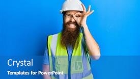  Presentation with beard - Audience pleasing presentation theme consisting of redhead-man-with-long-beard backdrop and a teal colored foreground