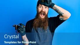  Presentation with tattoo - PPT theme having redhead-man-with-long-beard background and a ocean colored foreground