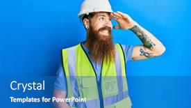  Presentation with far away - PPT layouts consisting of redhead-man-with-long-beard background and a teal colored foreground