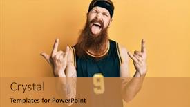  Presentation with rock star - PPT layouts enhanced with redhead-man-with-long-beard background and a gold colored foreground