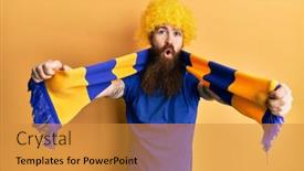  Presentation with hooligan - Amazing slide deck having redhead-man-with-long-beard backdrop and a gold colored foreground