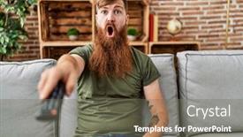  Presentation with beard - PPT theme having redhead-man-with-long-beard background and a gray colored foreground