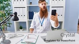  Presentation with consult - PPT theme with redhead-man-with-long-beard background and a light gray colored foreground