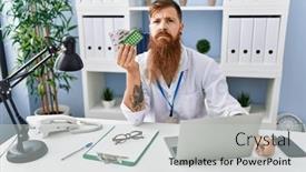  Presentation with prescription - PPT theme with redhead-man-with-long-beard background and a light gray colored foreground