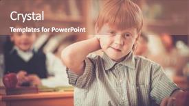  Presentation with inclusion in school - Audience pleasing slides consisting of redhead schoolboy behind school desk backdrop and a  colored foreground