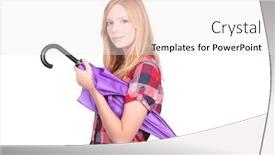  Presentation with umbrella - Beautiful PPT layouts featuring redhead-with-purple-umbrella backdrop and a sky blue colored foreground