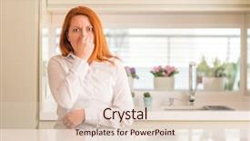  Presentation with bad breath - Audience pleasing PPT layouts consisting of redhead woman at kitchen smelling backdrop and a lemonade colored foreground