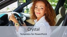  Presentation with aged - PPT theme with redhead woman behind steering wheel background and a lemonade colored foreground