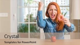  Presentation with bad apple - Colorful PPT layouts enhanced with redhead woman chooses between apple backdrop and a  colored foreground