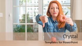  Presentation with apple - Presentation theme having redhead woman chooses between apple background and a coral colored foreground