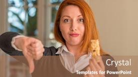  Presentation with cereal - Presentation theme featuring redhead-woman-eating-cereal-bar background and a coral colored foreground