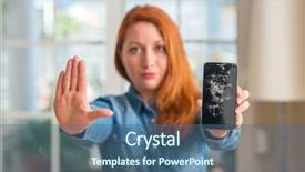  Presentation with smartphone - PPT theme with redhead woman holding broken smartphone background and a ocean colored foreground