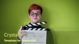  Presentation with movie studio - Presentation enhanced with redhead-woman-holding-movie-clapper background and a tawny brown colored foreground