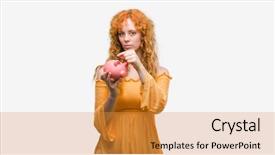  Presentation with piggy bank - Slide deck enhanced with redhead woman holding piggy bank background and a  colored foreground