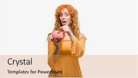  Presentation with piggy bank - Cool new presentation theme with redhead woman holding piggy bank backdrop and a  colored foreground