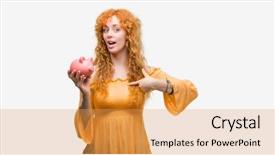  Presentation with piggy bank - Cool new presentation theme with redhead woman holding piggy bank backdrop and a  colored foreground
