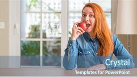  Presentation with red apple tree - Cool new PPT theme with redhead woman holding red apple backdrop and a  colored foreground