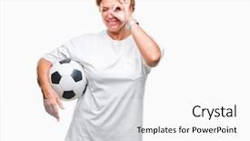  Presentation with eye - Colorful PPT layouts enhanced with redhead woman holding soccer ball backdrop and a white colored foreground