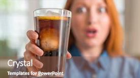  Presentation with soda - Colorful PPT theme enhanced with redhead woman holding soda refreshment backdrop and a tawny brown colored foreground