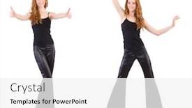  Presentation with black woman - Audience pleasing slide deck consisting of redhead-woman-in-black-bell backdrop and a white colored foreground