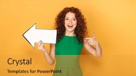  Presentation with dress ethics - Slide deck having redhead woman in dress pointing background and a gold colored foreground