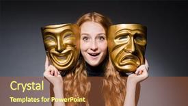  Presentation with consept - Slide set having redhead woman iwith masks in hypocrisy consept against grey background background and a red colored foreground