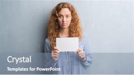  Presentation with smart card - PPT theme featuring redhead woman over grey grunge background and a seafoam green colored foreground