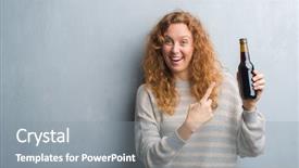 Presentation with beer bottle - Amazing theme having redhead woman over grey grunge backdrop and a gray colored foreground
