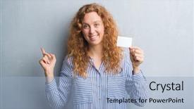  Presentation with grey - Amazing slides having redhead woman over grey grunge backdrop and a light blue colored foreground