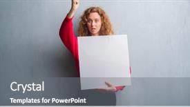  Presentation with young grey maine coon cat - Cool new presentation theme with redhead woman over grey grunge backdrop and a  colored foreground