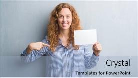  Presentation with grungy white concrete wall - Amazing slide set having redhead woman over grey grunge backdrop and a  colored foreground