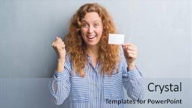  Presentation with grey - Beautiful PPT theme featuring redhead woman over grey grunge backdrop and a light blue colored foreground