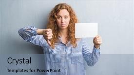  Presentation with woman praying over bible - Beautiful theme featuring redhead woman over grey grunge backdrop and a  colored foreground