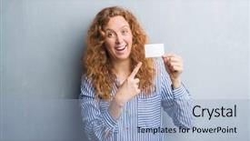  Presentation with young grey maine coon cat - Audience pleasing PPT layouts consisting of redhead woman over grey grunge backdrop and a light blue colored foreground