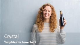  Presentation with young grey maine coon cat - PPT layouts with redhead woman over grey grunge background and a gray colored foreground