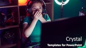  Presentation with video games playing - Theme enhanced with redhead-woman-playing-video-games background and a  colored foreground