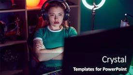  Presentation with video games playing - Presentation design enhanced with redhead-woman-playing-video-games background and a  colored foreground