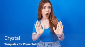  Presentation with forbidden - Presentation enhanced with redhead-woman-standing-over-blue background and a teal colored foreground