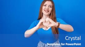  Presentation with romantic love - Presentation theme featuring redhead-woman-standing-over-blue background and a teal colored foreground