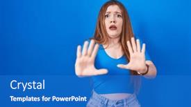  Presentation with panic - Presentation theme enhanced with redhead-woman-standing-over-blue background and a teal colored foreground